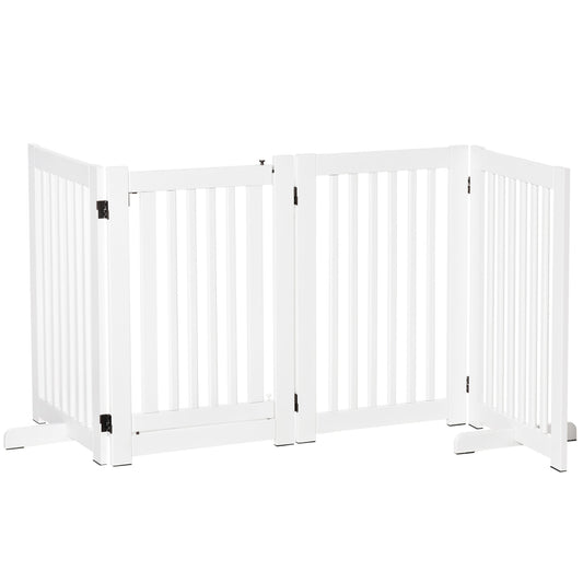 30"H Foldable Dog Gate with Door, 4 Panels Freestanding Pet Gate Barriers Indoor with Support Feet, Puppy Fence for Dogs, White