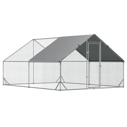 Metal Chicken Coop, Walk-in Large Chicken Run, Poultry Cage for Backyard Hen, Duck, Rabbit with Water- and UV-Protection Cover, for 8-12 Chickens, 9.8' x 13.1' x 6.6'