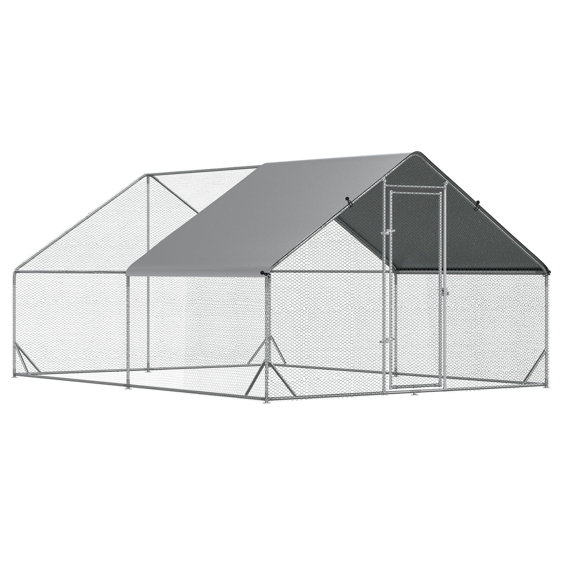 Metal Chicken Coop, Walk-in Large Chicken Run, Poultry Cage for Backyard Hen, Duck, Rabbit with Water- and UV-Protection Cover, for 8-12 Chickens, 9.8' x 13.1' x 6.6'