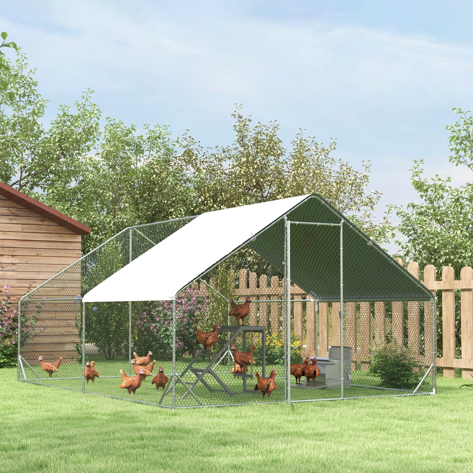 Metal Chicken Coop, Walk-in Large Chicken Run, Poultry Cage for Backyard Hen, Duck, Rabbit with Water- and UV-Protection Cover, for 8-12 Chickens, 9.8' x 13.1' x 6.6'