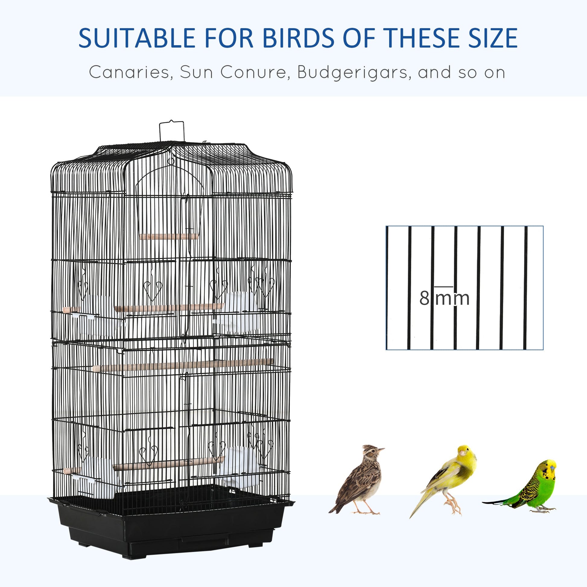 36" Bird Cage for Finches, Canaries Budgies, Parrot Cage with Accessories, Handle, Black