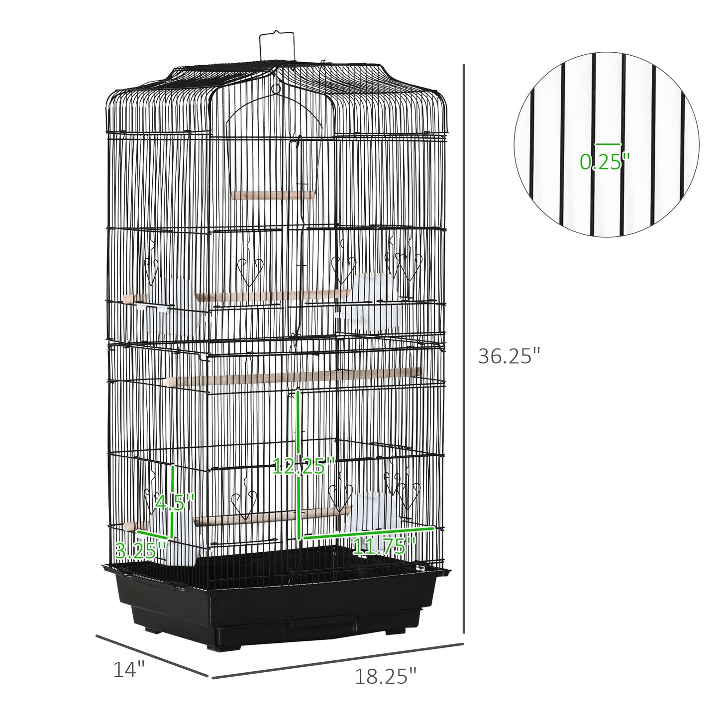 36" Bird Cage for Finches, Canaries Budgies, Parrot Cage with Accessories, Handle, Black