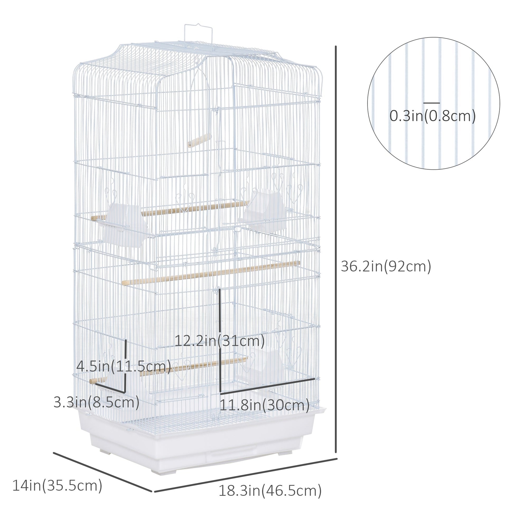 36" Bird Cage for Finches, Canaries Budgies, Parrot Cage with Accessories, Handle, White