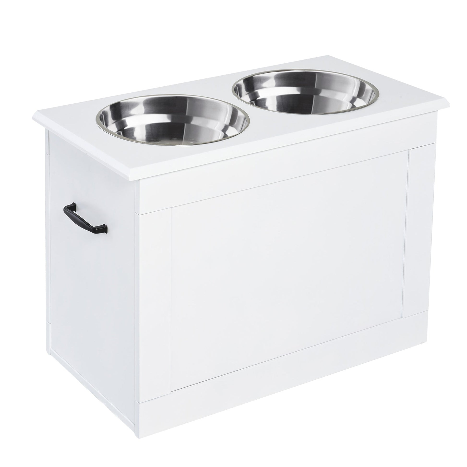 Elevated Dog Bowls for Large Dogs with Storage Dog Pet Diner Function 2 Stainless Steel Dog Bowls Elevated Base for Big-sized Dogs and Other Large Pets, White