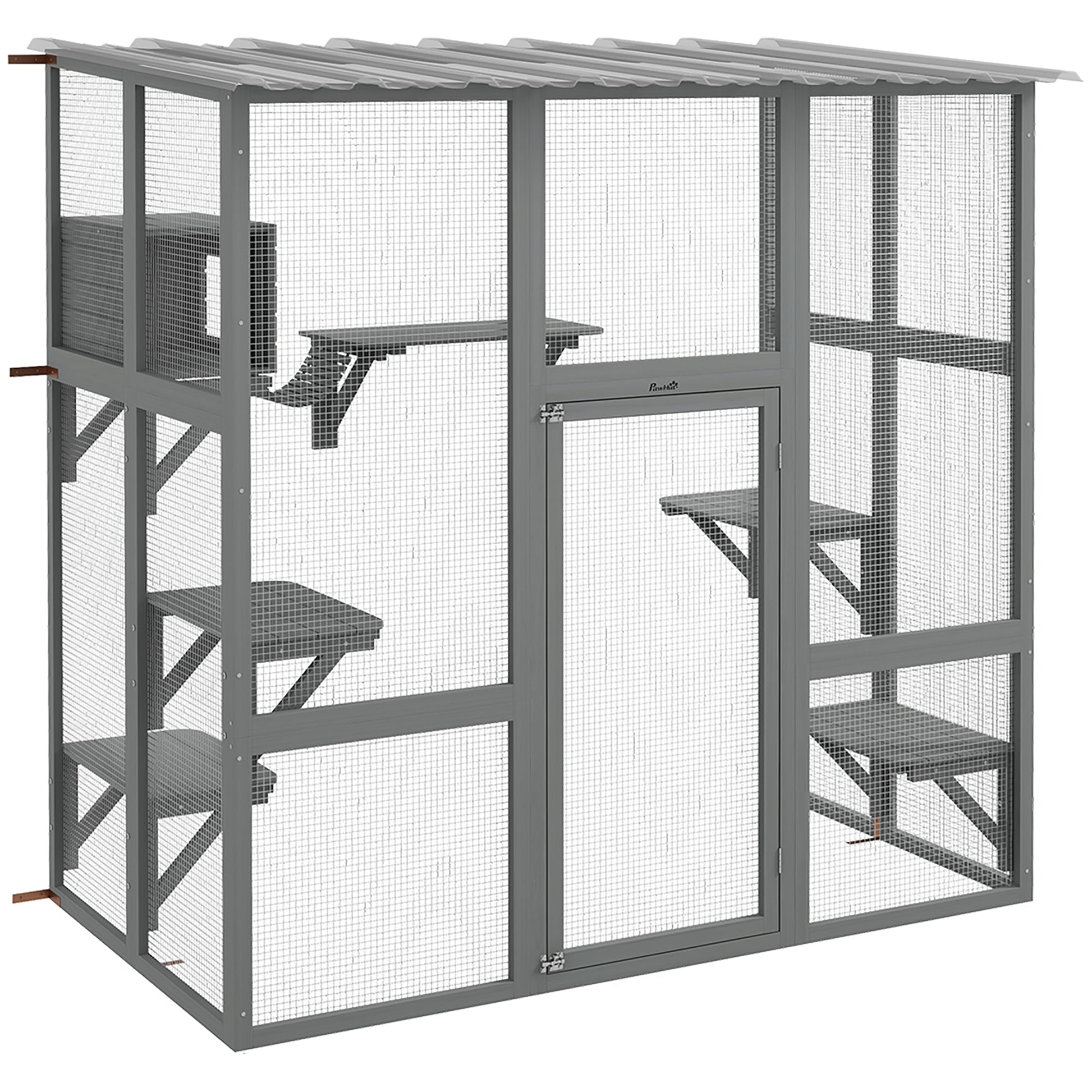 Catio, Wooden Outdoor Cat Enclosure Window Box with Weatherproof Roof, Bridge, Resting Box, Platforms, Cat Cage for 2 Kittens, Grey