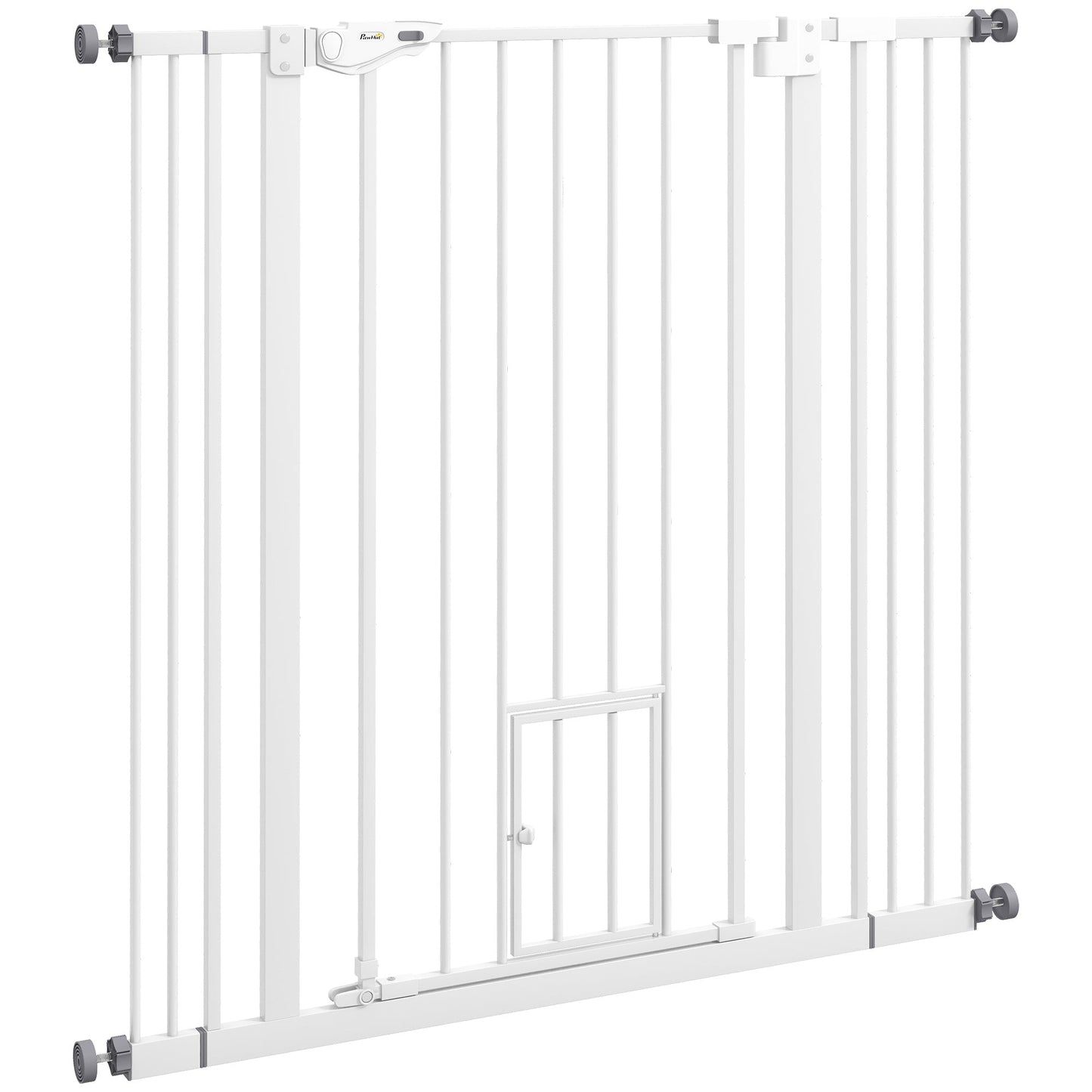 41"H Dog Gate with Cat Door, Pet Gate with Small Door, Easy Open Indoor Dog Gates for Doorways, House, Stair, 29"-40" Long, White