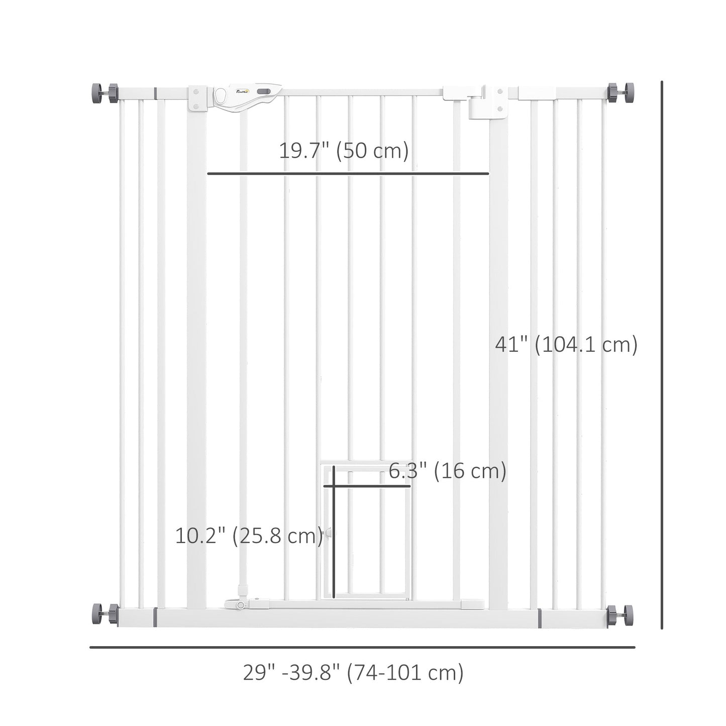 41"H Dog Gate with Cat Door, Pet Gate with Small Door, Easy Open Indoor Dog Gates for Doorways, House, Stair, 29"-40" Long, White