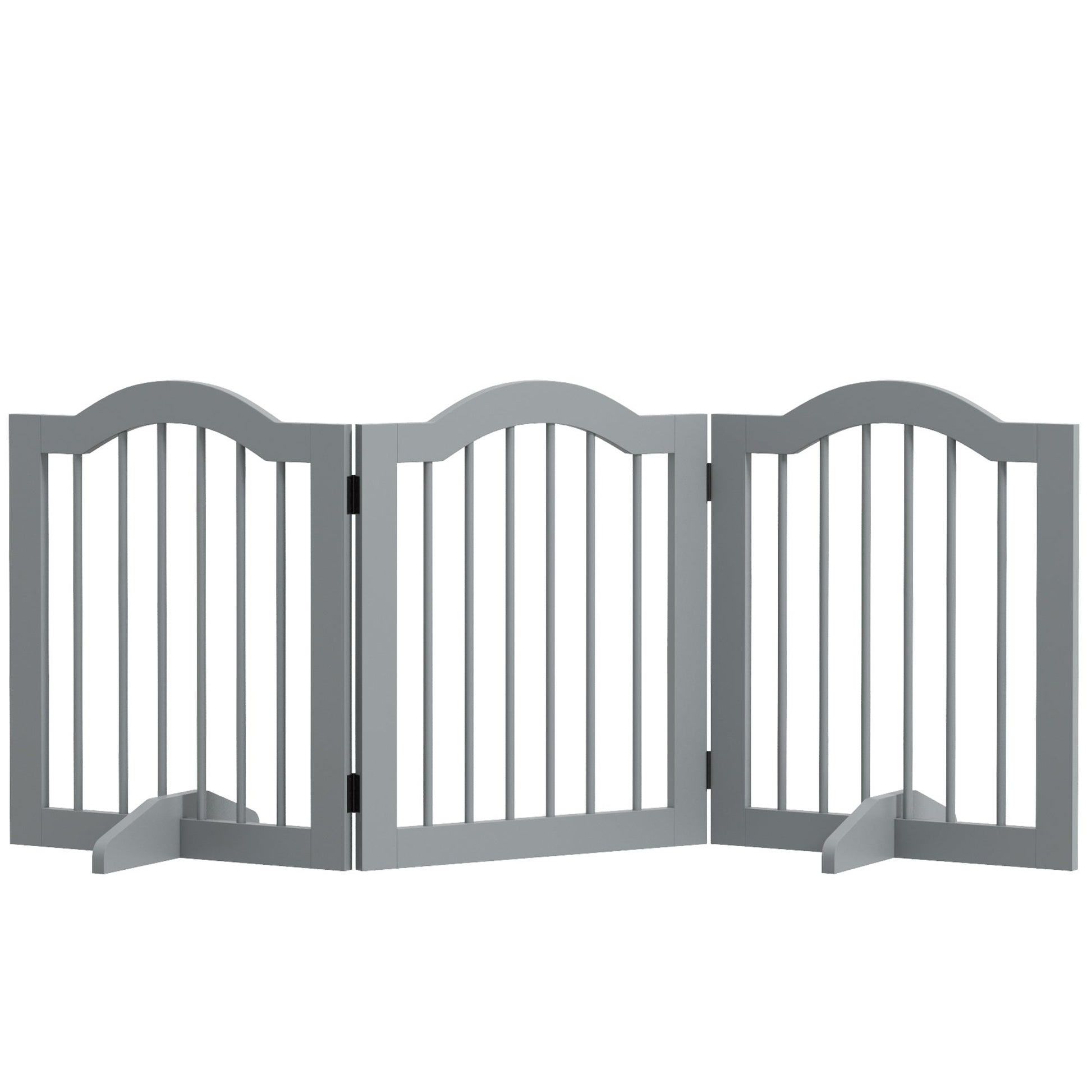 24"H Foldable Dog Gate, 3 Panels Freestanding Pet Gate Barriers Indoor with Support Feet, Puppy Fence for Small Dogs, Light Grey