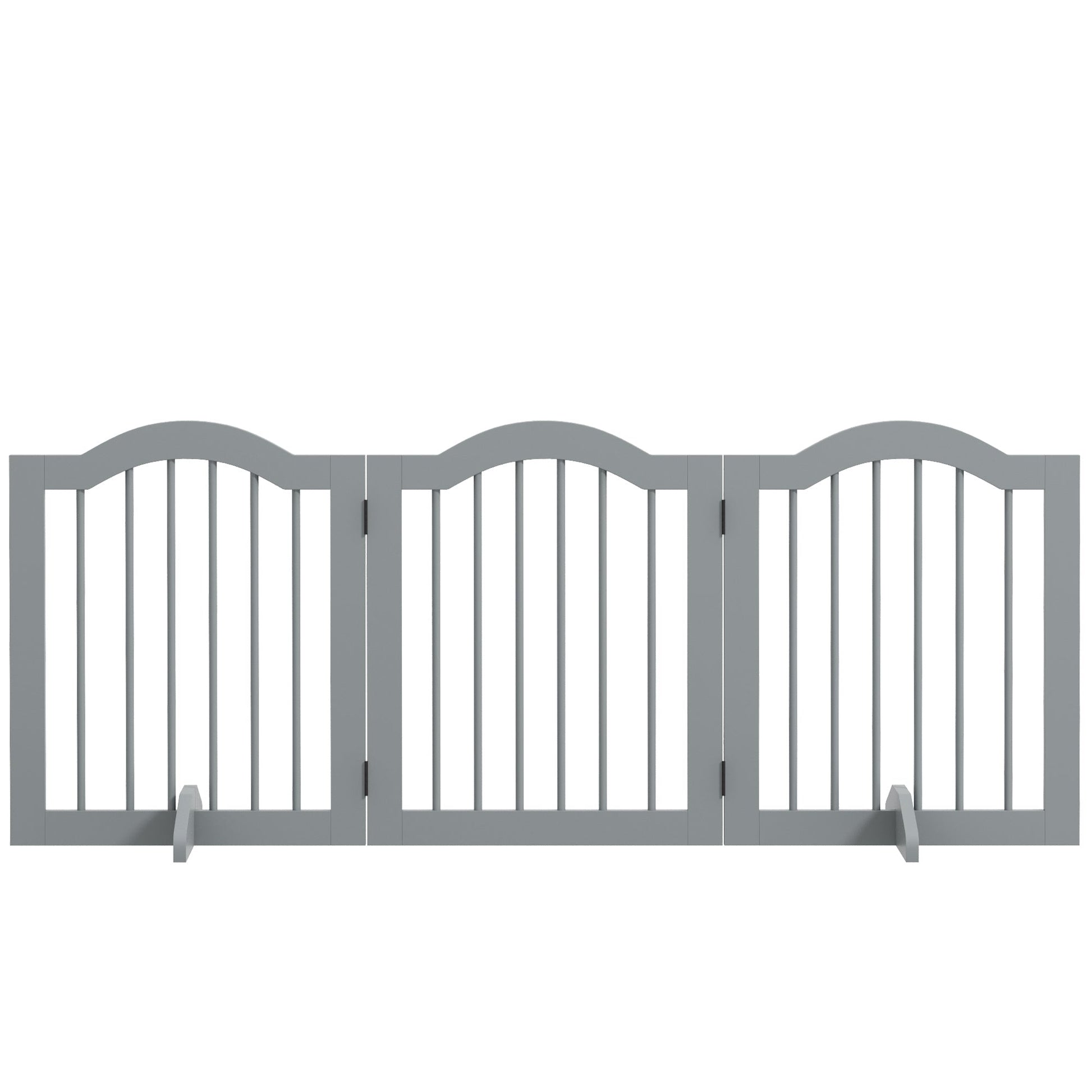 24"H Foldable Dog Gate, 3 Panels Freestanding Pet Gate Barriers Indoor with Support Feet, Puppy Fence for Small Dogs, Light Grey
