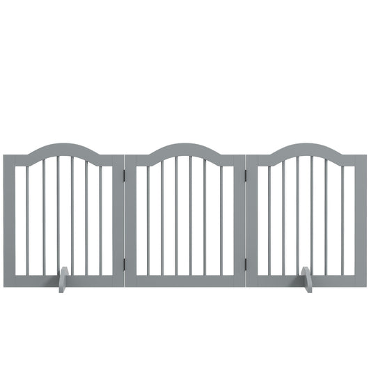 24"H Foldable Dog Gate, 3 Panels Freestanding Pet Gate Barriers Indoor with Support Feet, Puppy Fence for Small Dogs, Light Grey