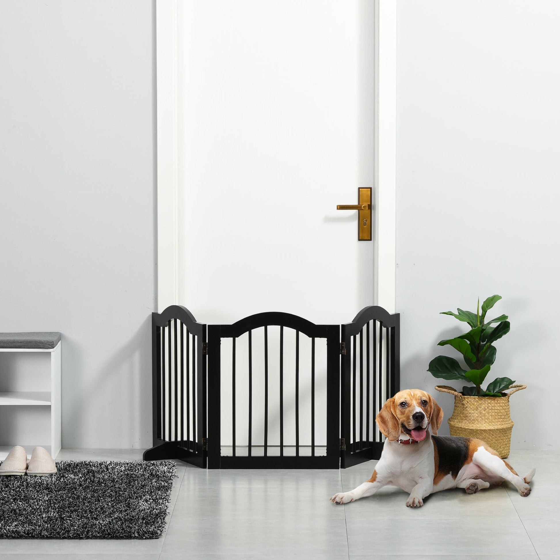 24"H Foldable Dog Gate, 3 Panels Freestanding Pet Gate Barriers Indoor with Support Feet, Puppy Fence for Small Dogs, Black