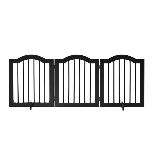 24"H Foldable Dog Gate, 3 Panels Freestanding Pet Gate Barriers Indoor with Support Feet, Puppy Fence for Small Dogs, Black