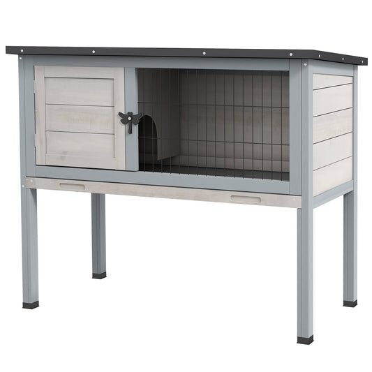 Wooden Rabbit Hutch Bunny Small Animal House with Openable Asphalt Roof, Slide-out Tray, Indoor/Outdoor, Light Grey