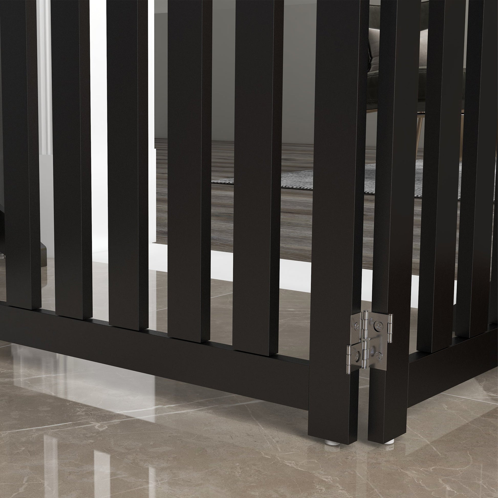 23.5"H Foldable Dog Gate with Door, 4 Panels Freestanding Pet Gate Barriers Indoor with Support Feet, Puppy Fence for Small Dogs, Black
