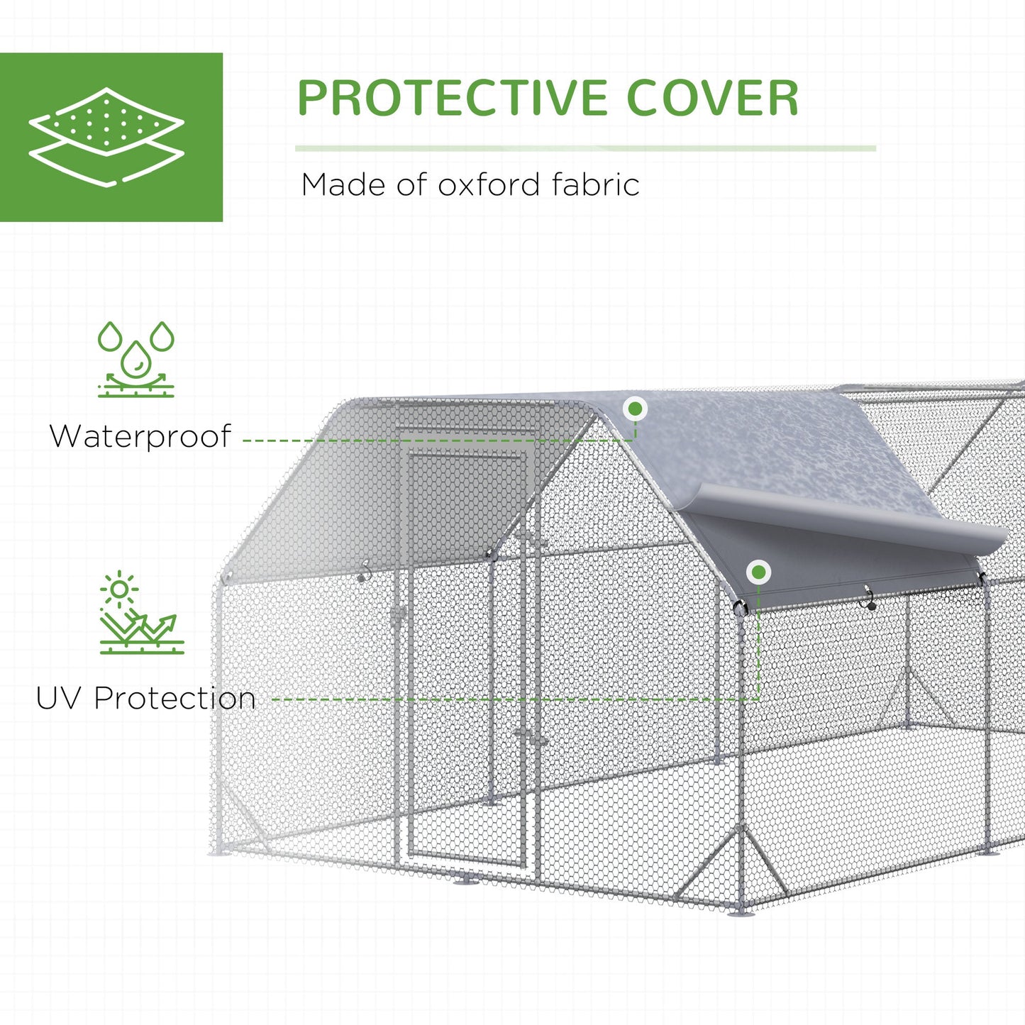 Chicken Run, Galvanized Large Metal Chicken Coop Cage, Walk-in Enclosure Poultry Hen Run House Playpen Rabbit Hutch with Flat Roof, Cover, for Outdoor Backyard, 9.2' x 18.7' x 6.5', Silver