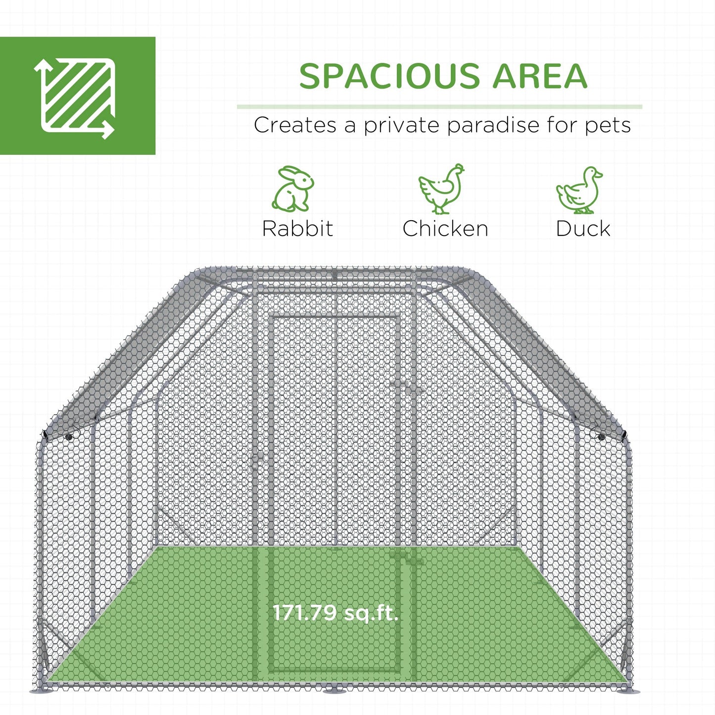 Chicken Run, Galvanized Large Metal Chicken Coop Cage, Walk-in Enclosure Poultry Hen Run House Playpen Rabbit Hutch with Flat Roof, Cover, for Outdoor Backyard, 9.2' x 18.7' x 6.5', Silver