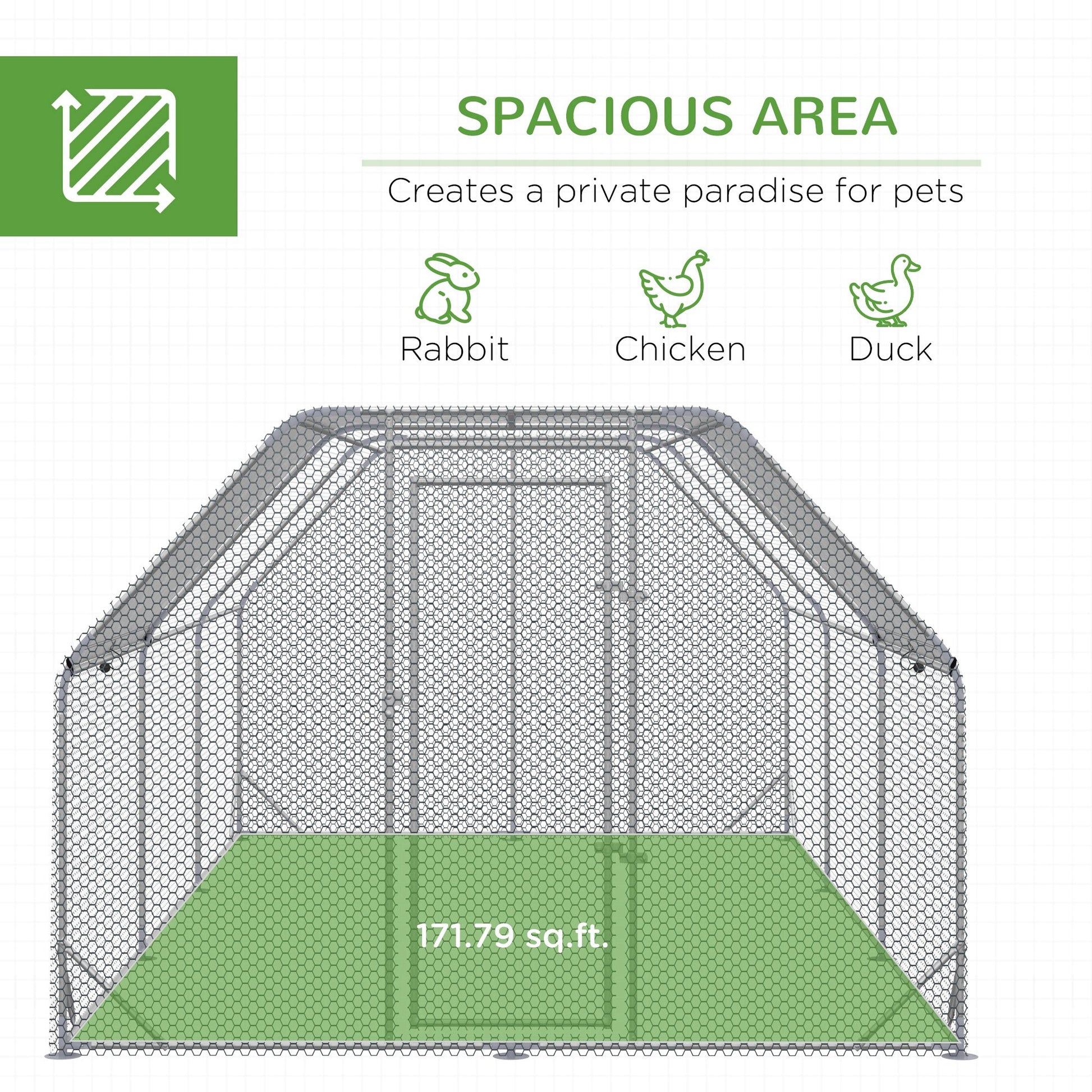 Chicken Run, Galvanized Large Metal Chicken Coop Cage, Walk-in Enclosure Poultry Hen Run House Playpen Rabbit Hutch with Flat Roof, Cover, for Outdoor Backyard, 9.2' x 18.7' x 6.5', Silver