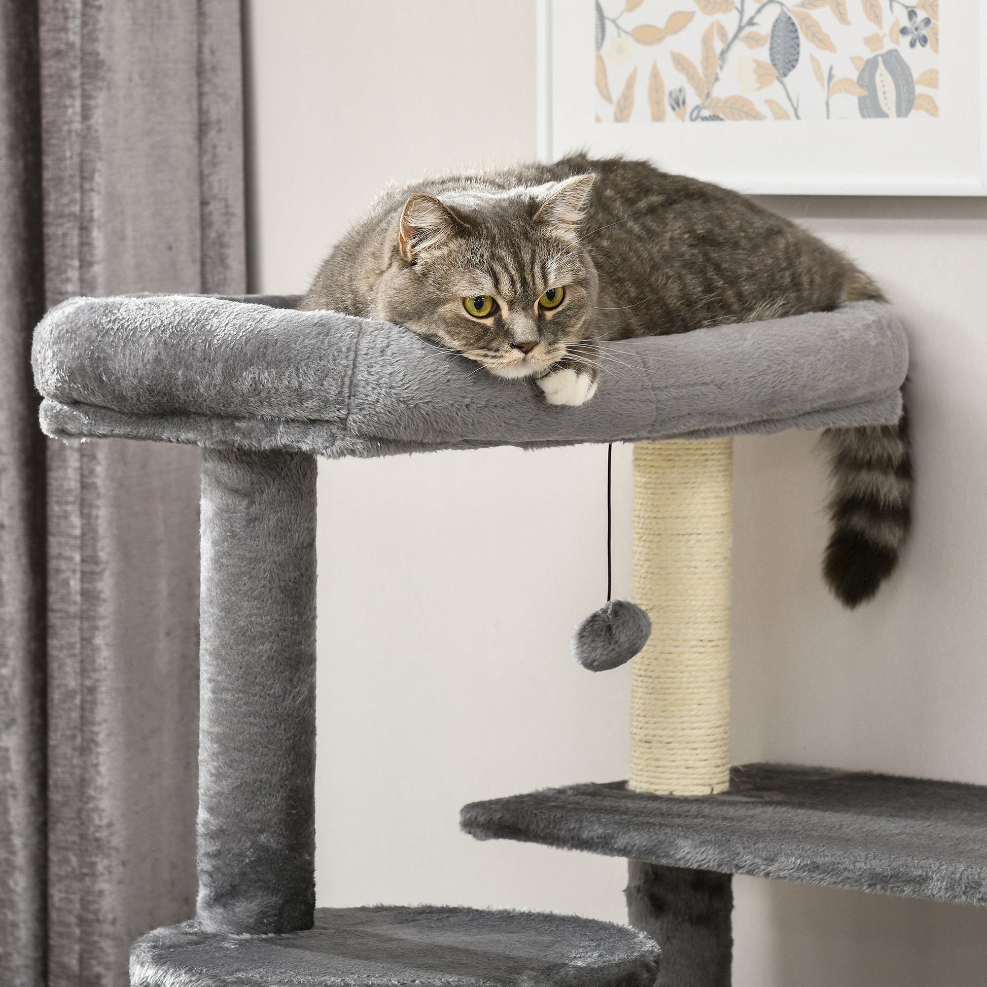 Cat Tree for Large Cats Adult, 58" Tall Cat Tree with Scratching Posts, Large Cat Tower for Indoor Cats with Bed, House, Toys, Grey