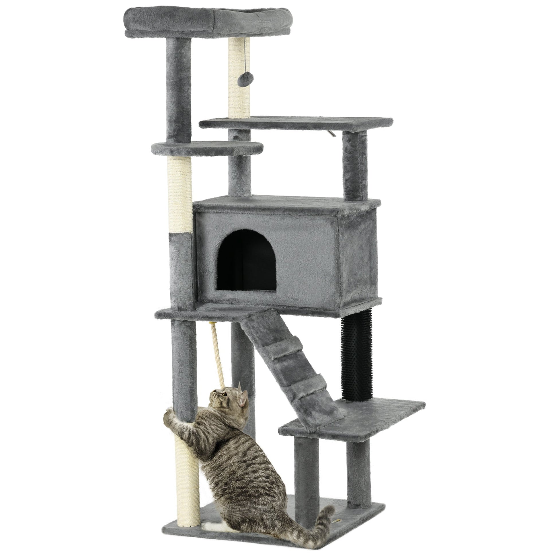 Cat Tree for Large Cats Adult, 58" Tall Cat Tree with Scratching Posts, Large Cat Tower for Indoor Cats with Bed, House, Toys, Grey