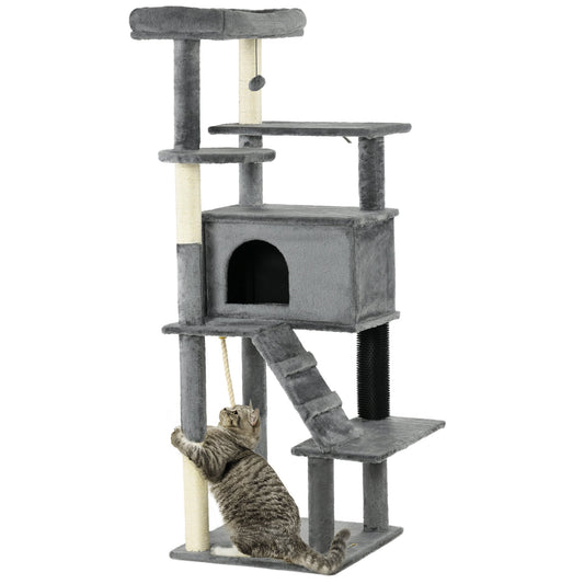 Cat Tree for Large Cats Adult, 58" Tall Cat Tree with Scratching Posts, Large Cat Tower for Indoor Cats with Bed, House, Toys, Grey