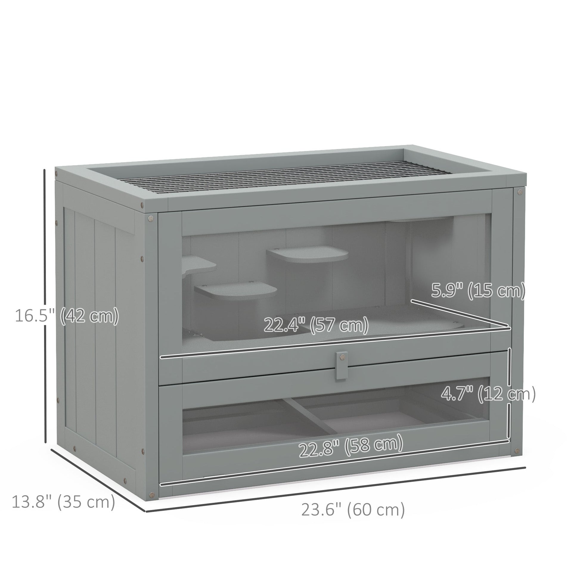 24 Inch Hamster Cage, 2 Levels Small Animals Cage with Openable Roof, Run Space, Platforms, Pet House for Dwarf Hamsters, Gerbils, Chinchillas, Grey