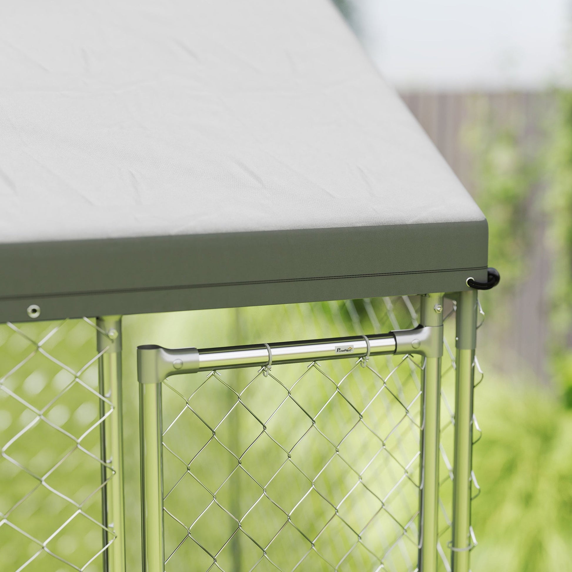 Outdoor Dog Kennel with Roof, Heavy Duty Galvanized Steel Dog Run Chain Link w/ Waterproof UV-Resistant Cover, Safety Lockable Latch System, 9.2' x 7.5' x 7.2'