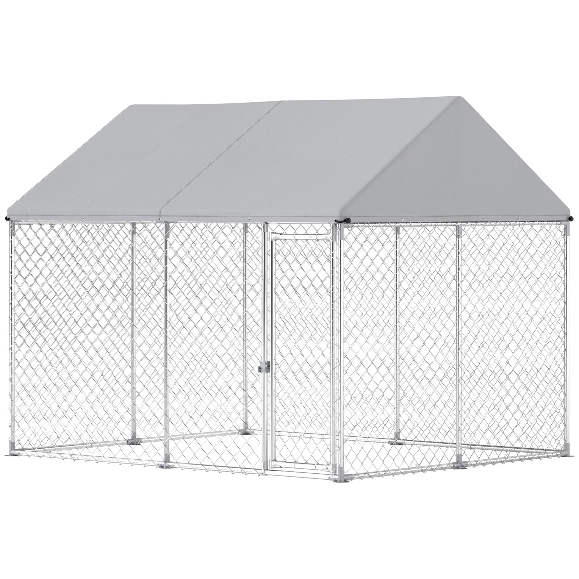 Outdoor Dog Kennel with Roof, Heavy Duty Galvanized Steel Dog Run Chain Link w/ Waterproof UV-Resistant Cover, Safety Lockable Latch System, 9.2' x 7.5' x 7.2'