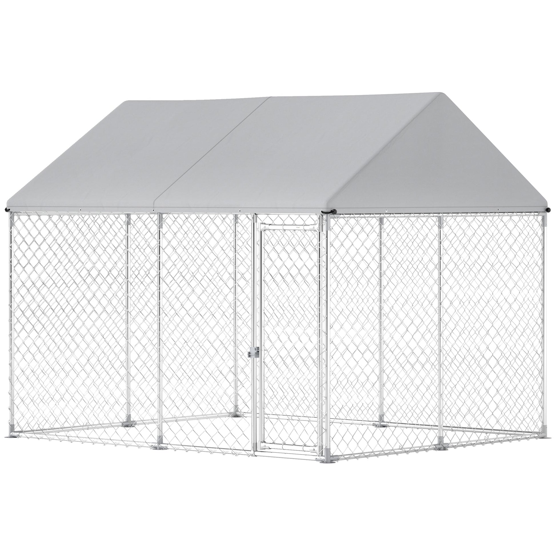 Outdoor Dog Kennel with Roof, Heavy Duty Galvanized Steel Dog Run Chain Link w/ Waterproof UV-Resistant Cover, Safety Lockable Latch System, 9.2' x 7.5' x 7.2'