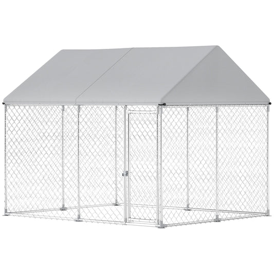 Outdoor Dog Kennel with Roof, Heavy Duty Galvanized Steel Dog Run Chain Link w/ Waterproof UV-Resistant Cover, Safety Lockable Latch System, 9.2' x 7.5' x 7.2'