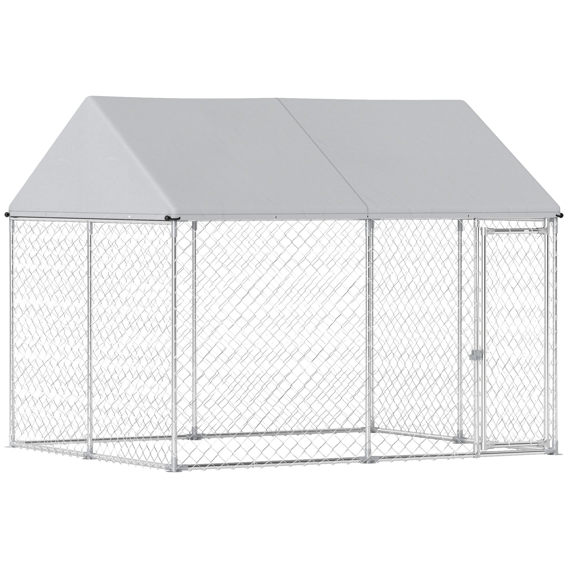 Outdoor Dog Kennel with Roof, Heavy Duty Galvanized Steel Dog Run Chain Link w/ Waterproof UV-Resistant Cover, Safety Lockable Latch System, 9.2' x 7.5' x 7.2'