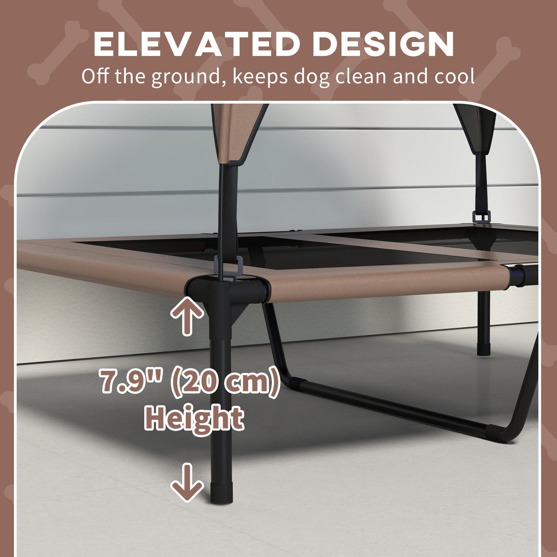 Elevated Dog Bed with Canopy, Cooling Dog Cot Bed for Camping, Portable Raised Pet Cot with Washable Breathable Mesh, for Indoor Outdoor, M & L Dogs, 36" x 30" x 35", Coffee