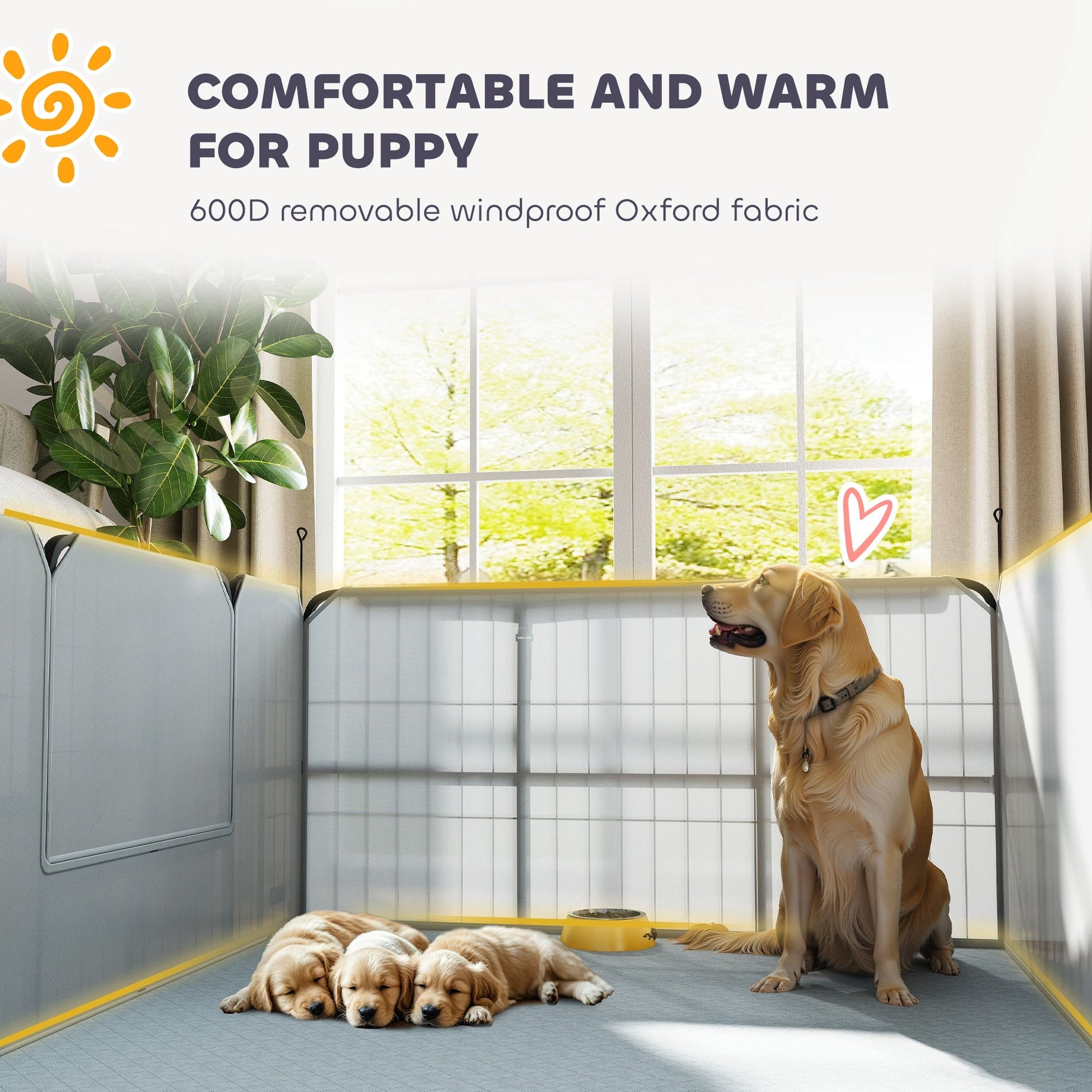 Whelping Box for Dogs and Puppies, 48" x 48" x 23.5", Puppy Playpen with 600D Windproof Oxford Fabric Cloth, Washable Pee Pad, Pet Playpen with Door, for Medium & Large Dogs