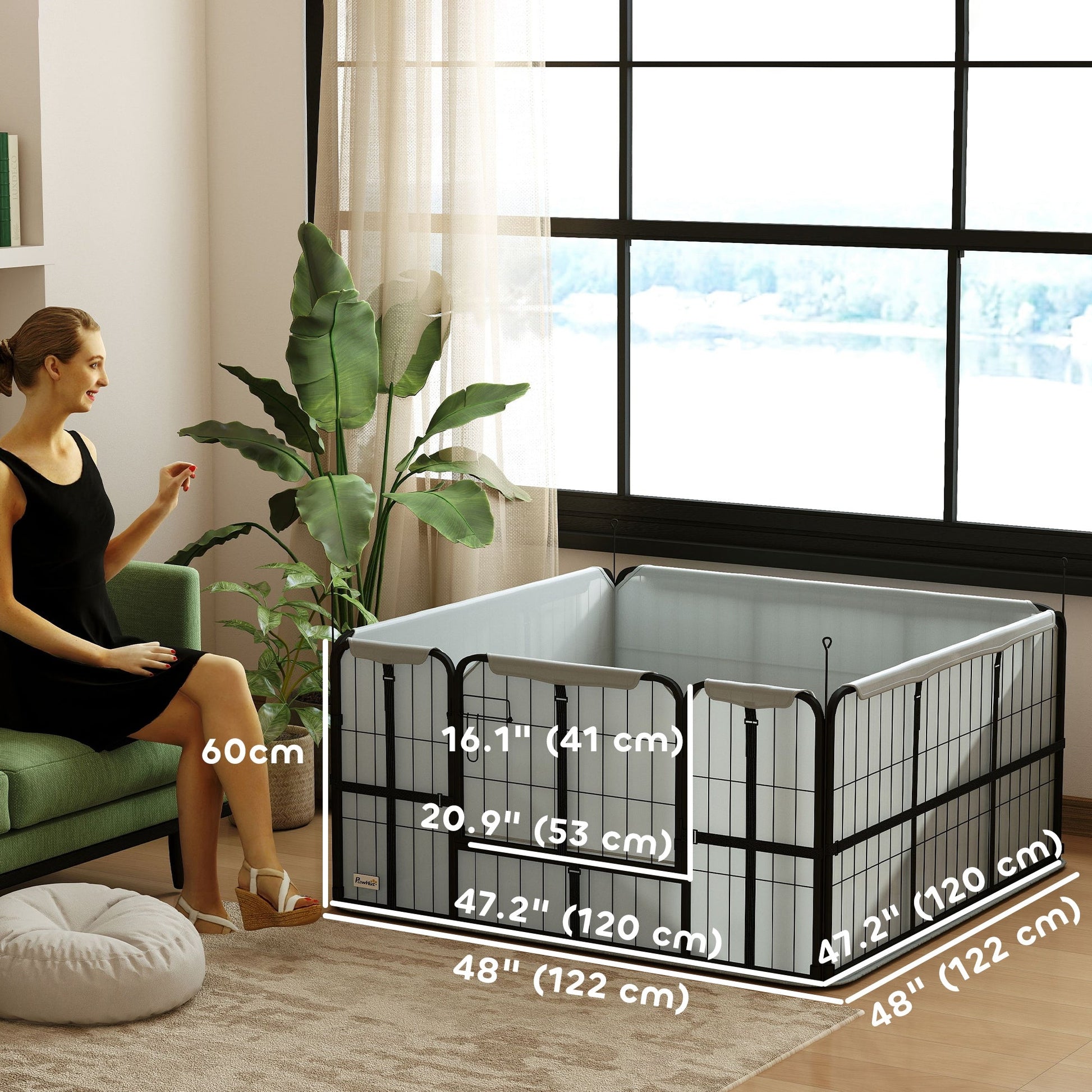 Whelping Box for Dogs and Puppies, 48" x 48" x 23.5", Puppy Playpen with 600D Windproof Oxford Fabric Cloth, Washable Pee Pad, Pet Playpen with Door, for Medium & Large Dogs