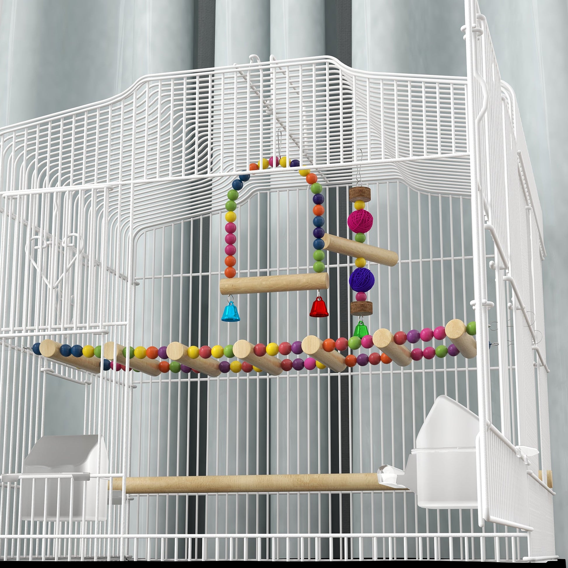 36" Bird Cage for Finches, Canaries Budgies, Parrot Cage with Accessories, Handle, Mesh Cover, Tray, White