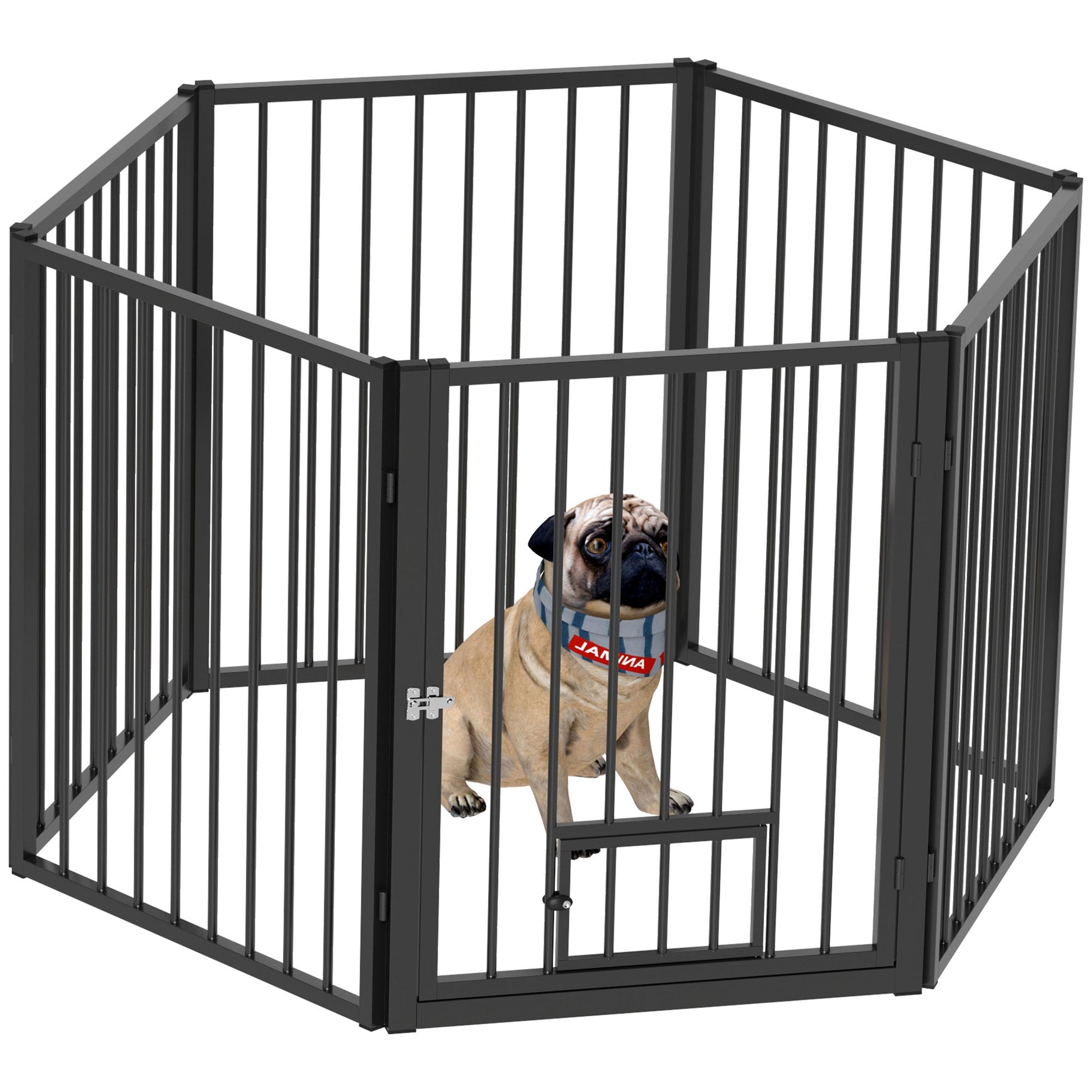 Dog Playpen, 30"H Pet Playpen, 6 Panels Puppy Exercise Pen Heavy Duty with Dog Gate & Cat Door, Indoor Outdoor Foldable Portable Dog Fence for Small & Medium Dogs