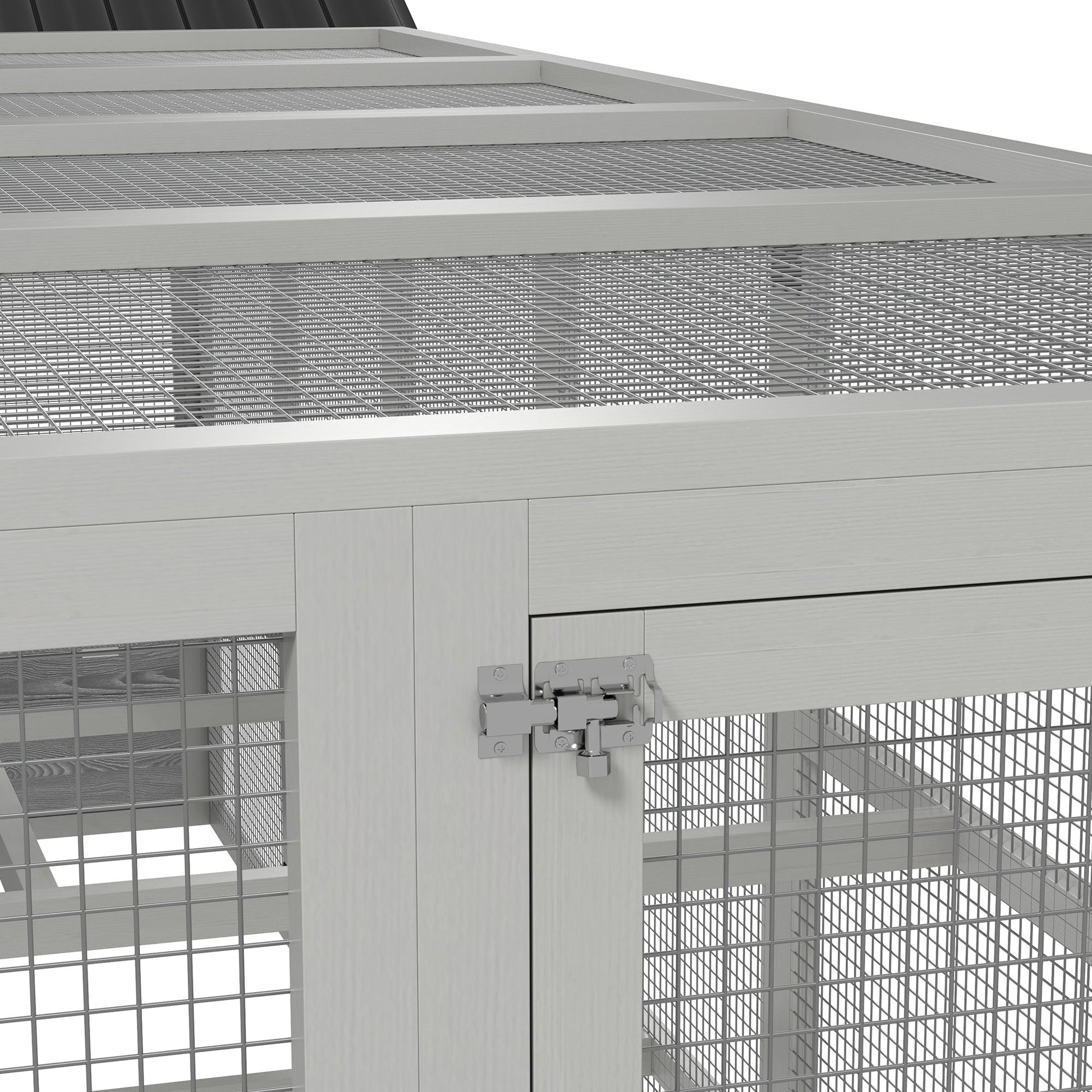 Outdoor Wooden Chicken Coop with Run, Ramps, Perches, Storage, Backyard Hen House with Combinable Design for 6 - 10 Chickens, 142" x 48" x 61", Grey