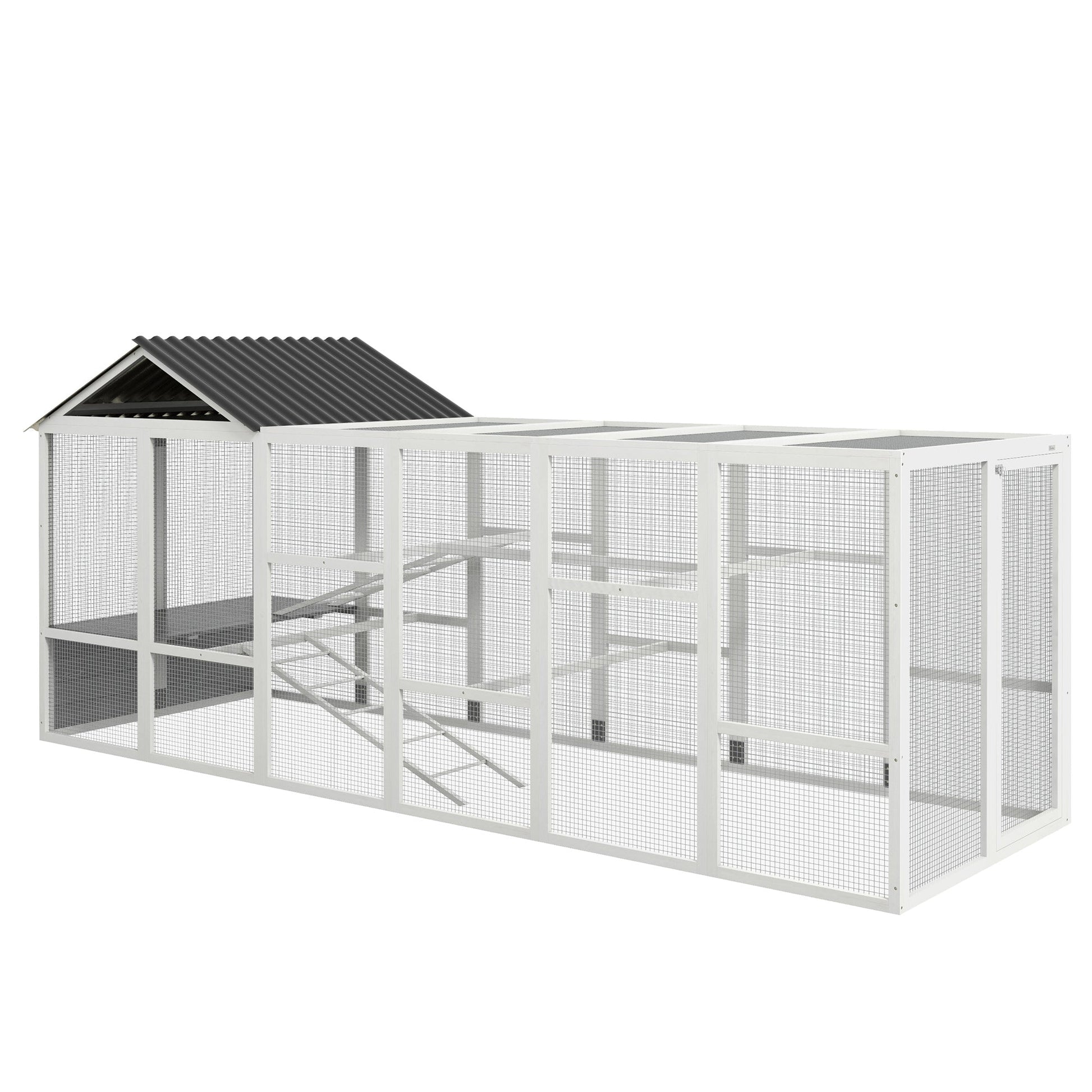Outdoor Wooden Chicken Coop with Run, Ramps, Perches, Storage, Backyard Hen House with Combinable Design for 6 - 10 Chickens, 142" x 48" x 61", Grey