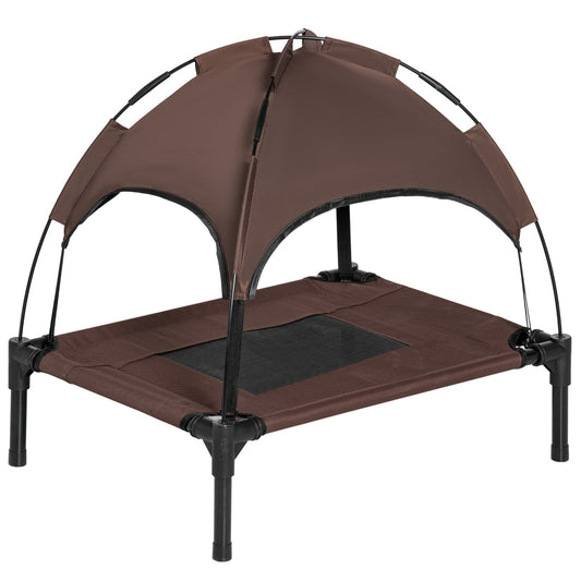Elevated Dog Bed with Canopy, Portable Raised Dog Cot for S Sized Dogs, Indoor & Outdoor, 25" x 18" x 24", Coffee