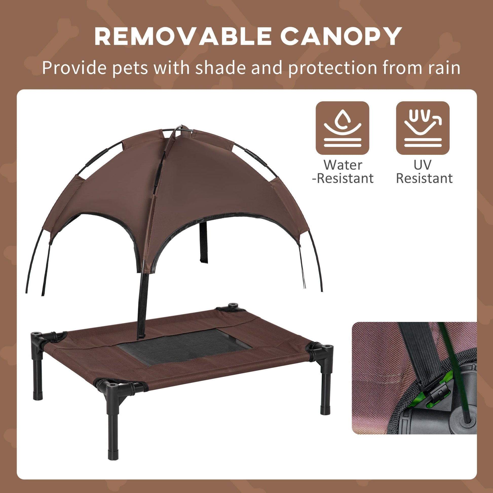 Elevated Dog Bed with Canopy, Portable Raised Dog Cot for S Sized Dogs, Indoor & Outdoor, 25" x 18" x 24", Coffee