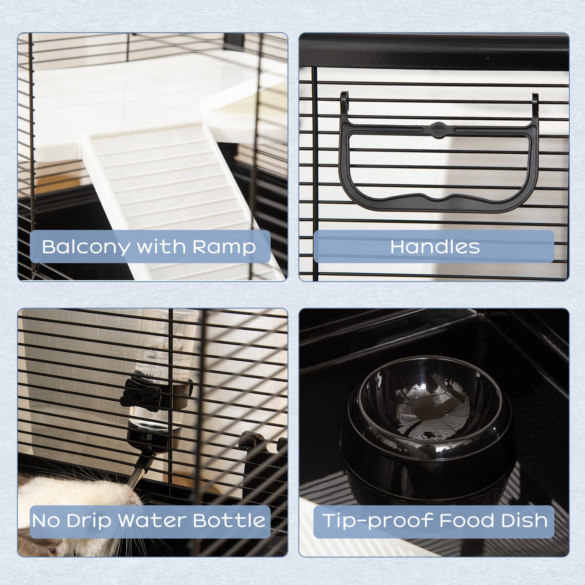 3-Tier Hamster Cage, Guinea Pig Cage, Pet Chinchillas Play House Indoor with Accessories Food Dish Water Bottle, Ramps, 31.5"x19"x 23", Black