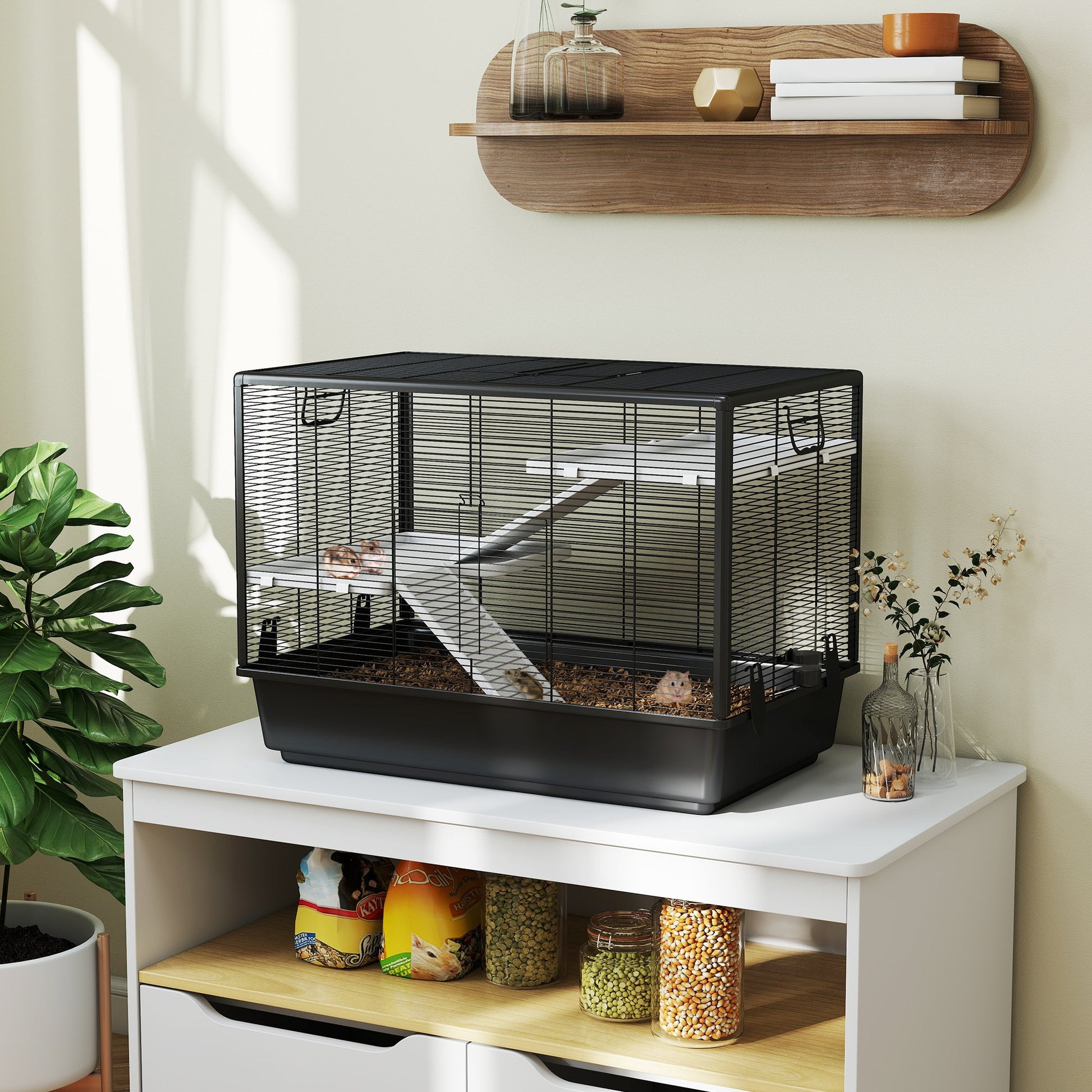 3-Tier Hamster Cage, Guinea Pig Cage, Pet Chinchillas Play House Indoor with Accessories Food Dish Water Bottle, Ramps, 31.5"x19"x 23", Black