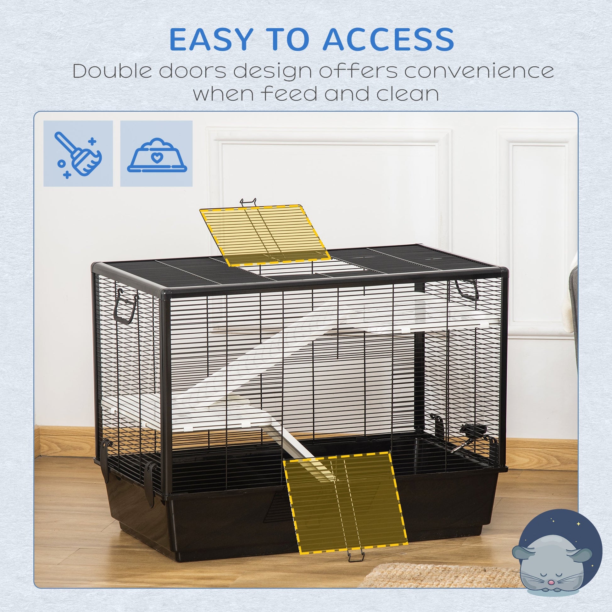 3-Tier Hamster Cage, Guinea Pig Cage, Pet Chinchillas Play House Indoor with Accessories Food Dish Water Bottle, Ramps, 31.5"x19"x 23", Black