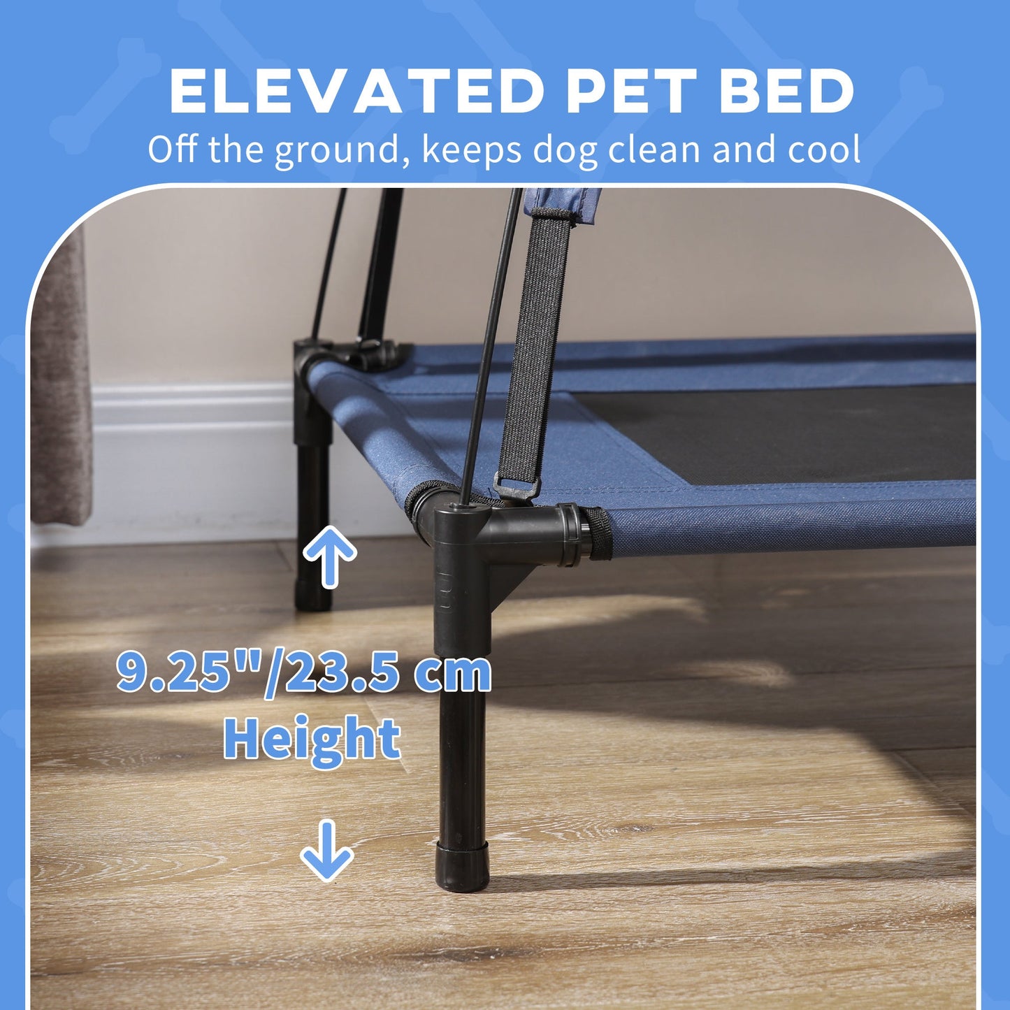 Elevated Dog Bed with Canopy, Portable Raised Dog Cot for XL Sized Dogs, Indoor & Outdoor, 48" x 36" x 43", Dark Blue