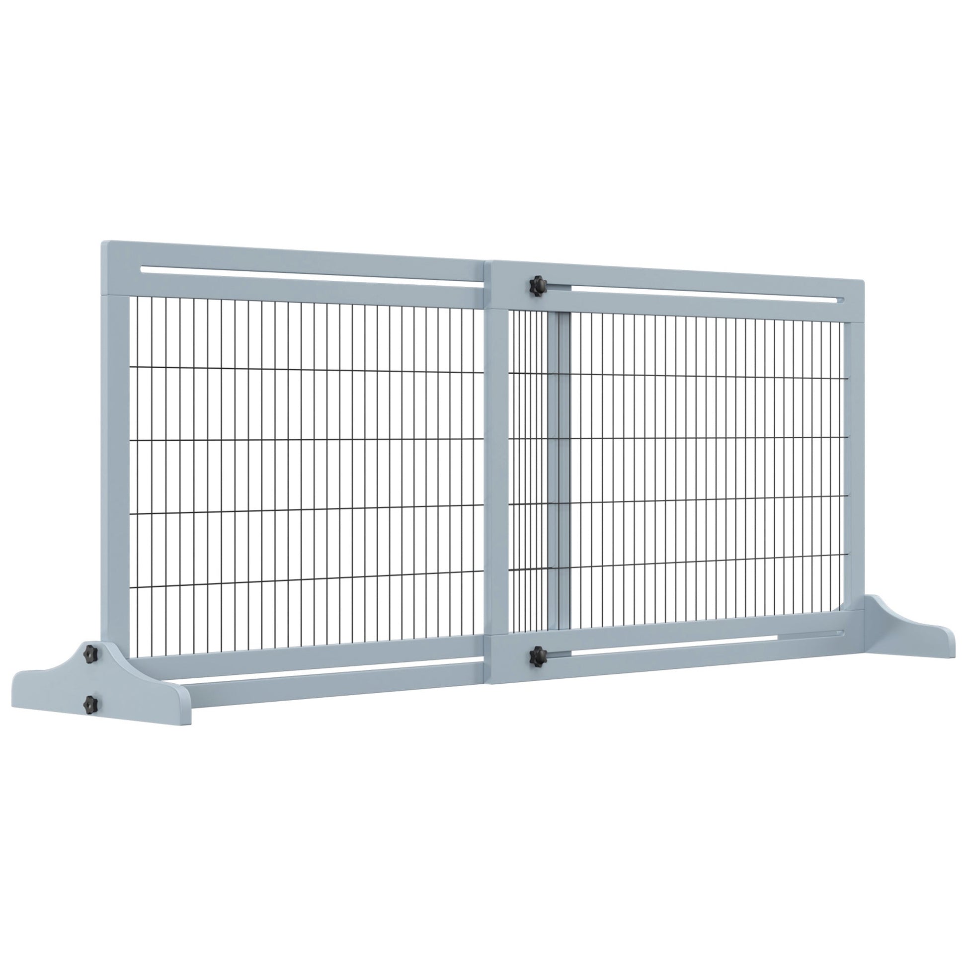 Free Standing Pet Gate, Wooden Foldable Dog Gate with 41"-72" Adjustable Length, Support Feet, Pet Barrier for Small Medium Dogs, for Stairway, Doorway, Hallway, Grey