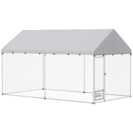Outdoor Dog Kennel with Roof, Heavy Duty Dog Run Outdoor Fence Cage with Adjustable & Rotating Bowls, Waterproof UV-Resistant Cover, Secure Lock, 13.1' x 7.5' x 7.5'