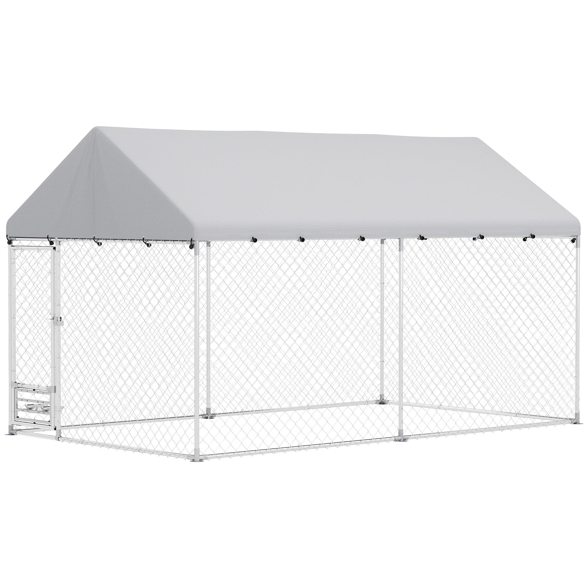 Outdoor Dog Kennel with Roof, Heavy Duty Dog Run Outdoor Fence Cage with Adjustable & Rotating Bowls, Waterproof UV-Resistant Cover, Secure Lock, 13.1' x 7.5' x 7.5'
