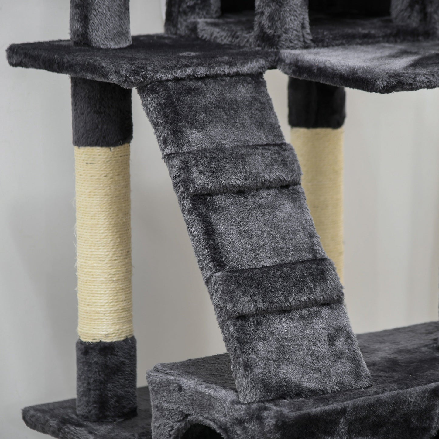 68 inches Cat Tree, Multi-Level Large Cat Tower Condo with Scratching Posts, Perches, Cat Houses, Dangling Toy, Charcoal Grey