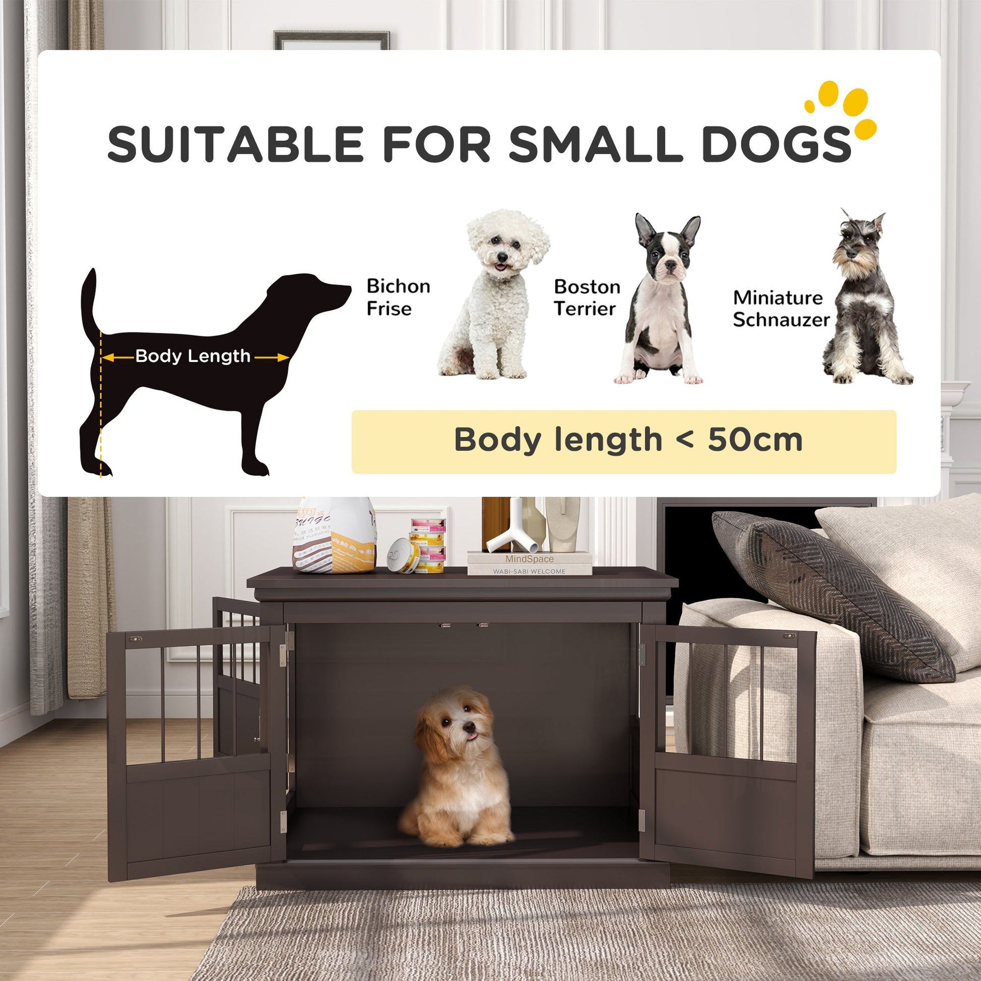 Dog Crate Furniture, 31" Dog Kennel Side End Table with Three Doors, Indoor Dog Cage for Small Dogs, Coffee
