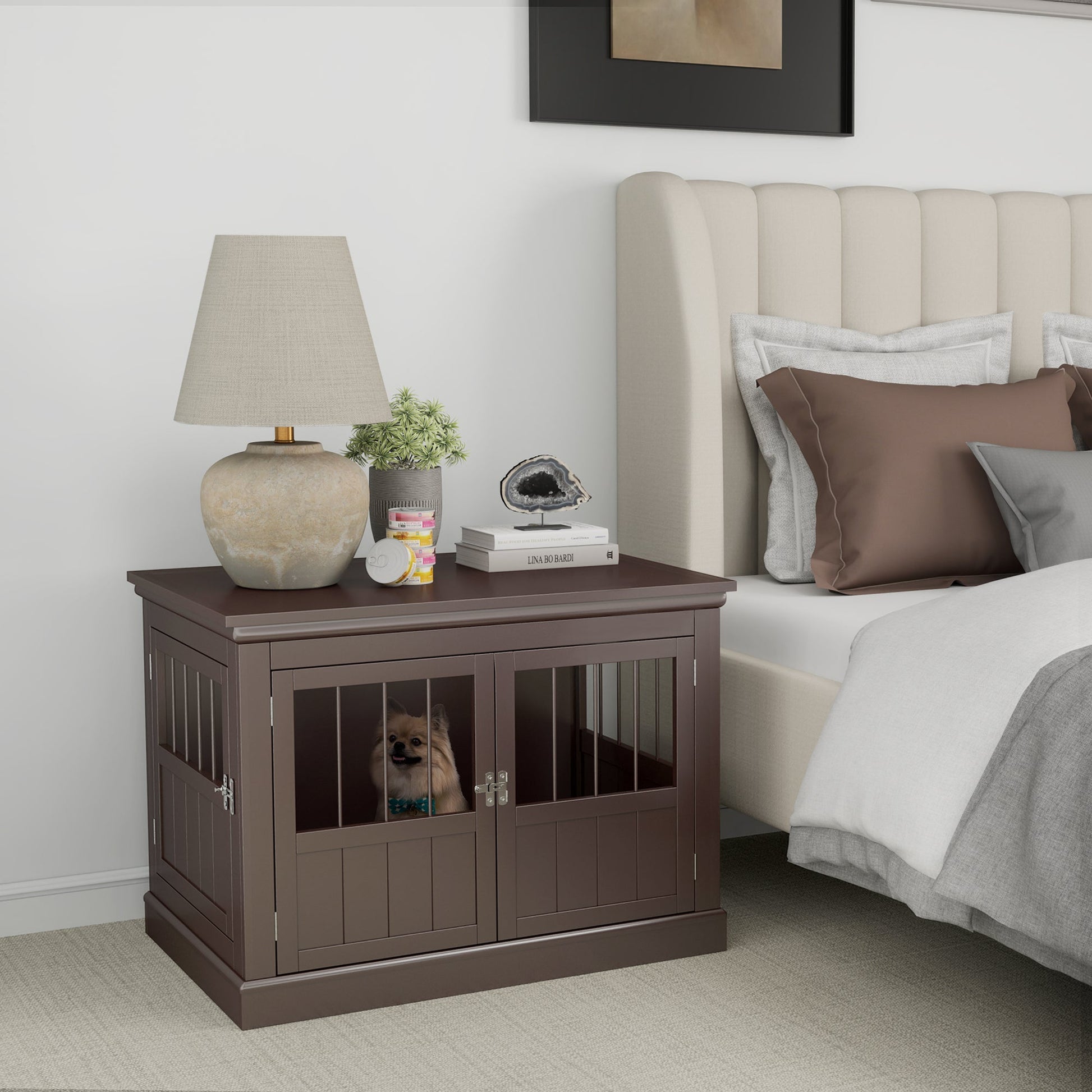 Dog Crate Furniture, 31" Dog Kennel Side End Table with Three Doors, Indoor Dog Cage for Small Dogs, Coffee