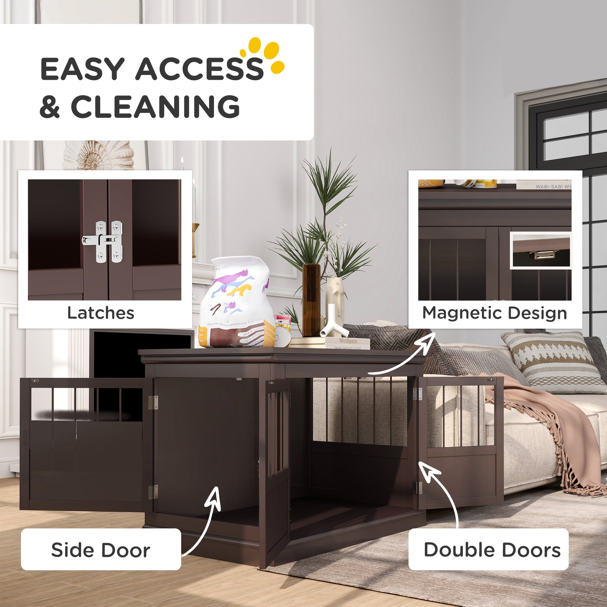 Dog Crate Furniture, 31" Dog Kennel Side End Table with Three Doors, Indoor Dog Cage for Small Dogs, Coffee